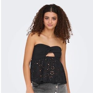 ONLY Elegant Black Strapless Eyelet Top cute summer top for any outfit size s